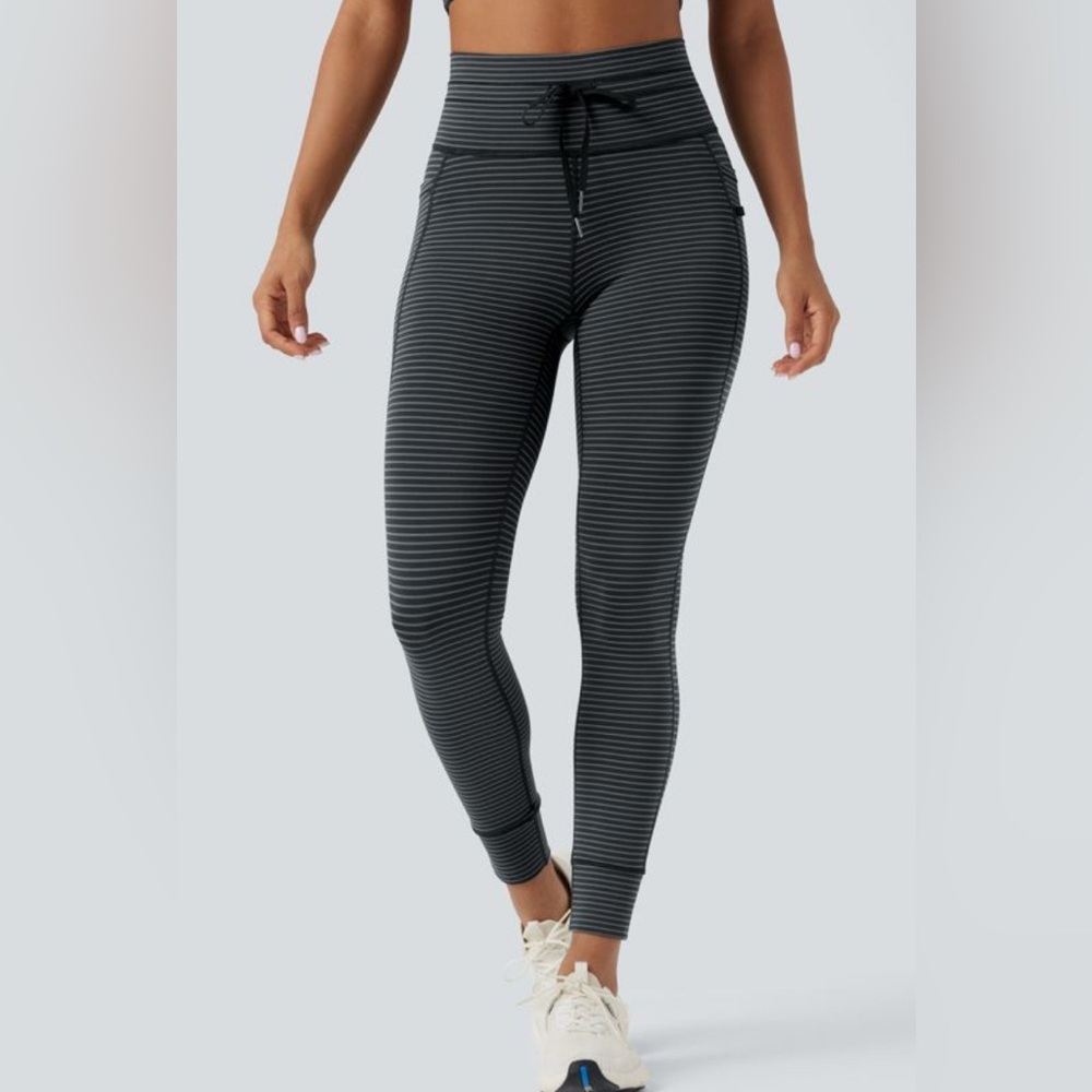 Halara High Waisted Drawstring Striped Yoga Leggings with Pockets